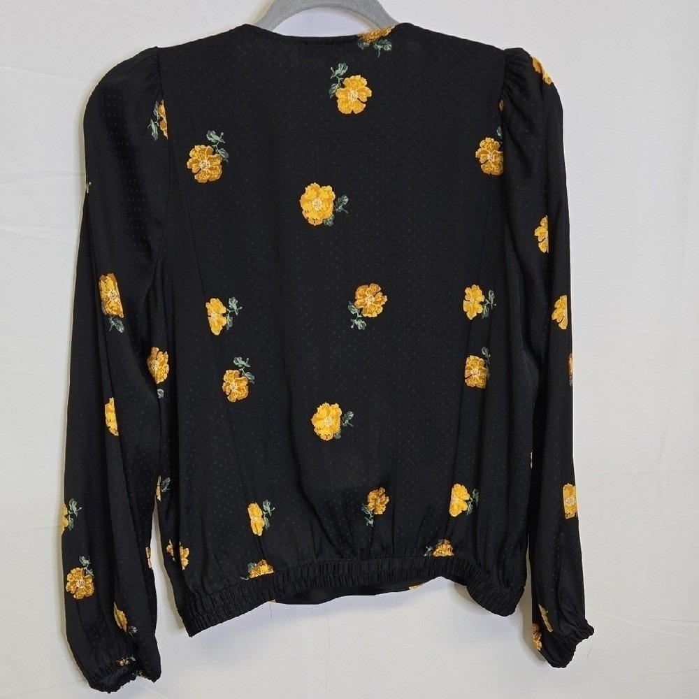 Madewell Bubble-Sleeve Wrap Top, Floating Florets, Cottagecore, Black Yellow, XS - Picture 2 of 6